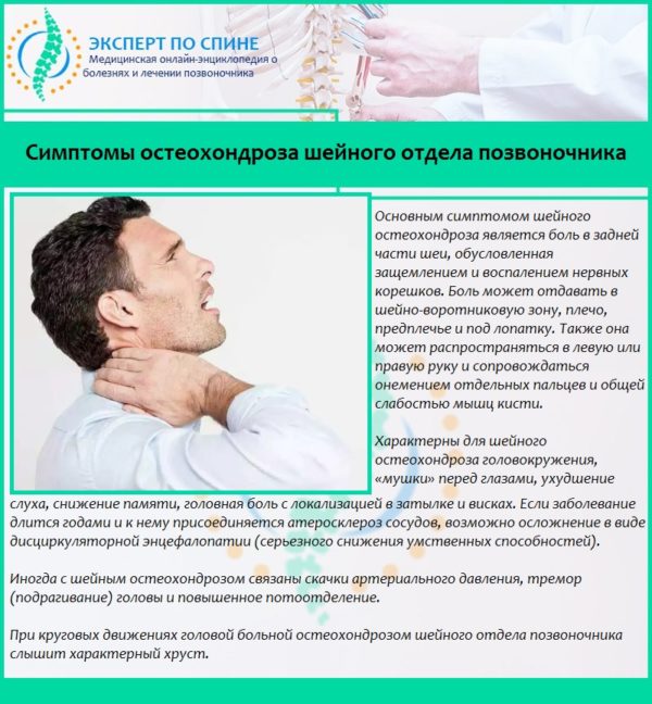 Симптомы остеохондроза шейного отдела позвоночника